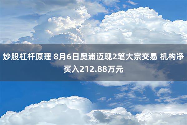 炒股杠杆原理 8月6日奥浦迈现2笔大宗交易 机构净买入212.88万元