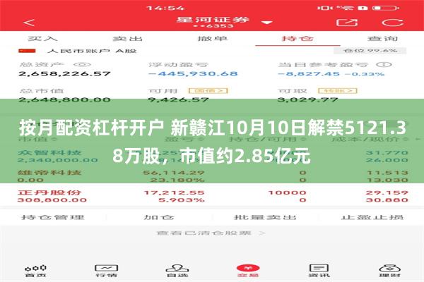 按月配资杠杆开户 新赣江10月10日解禁5121.38万股，市值约2.85亿元